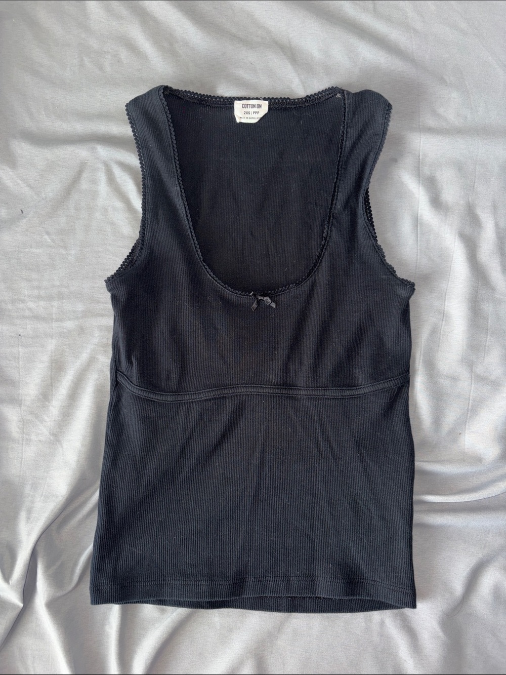 Cotton On Black Ribbed Scoop Tank with Bow Detail